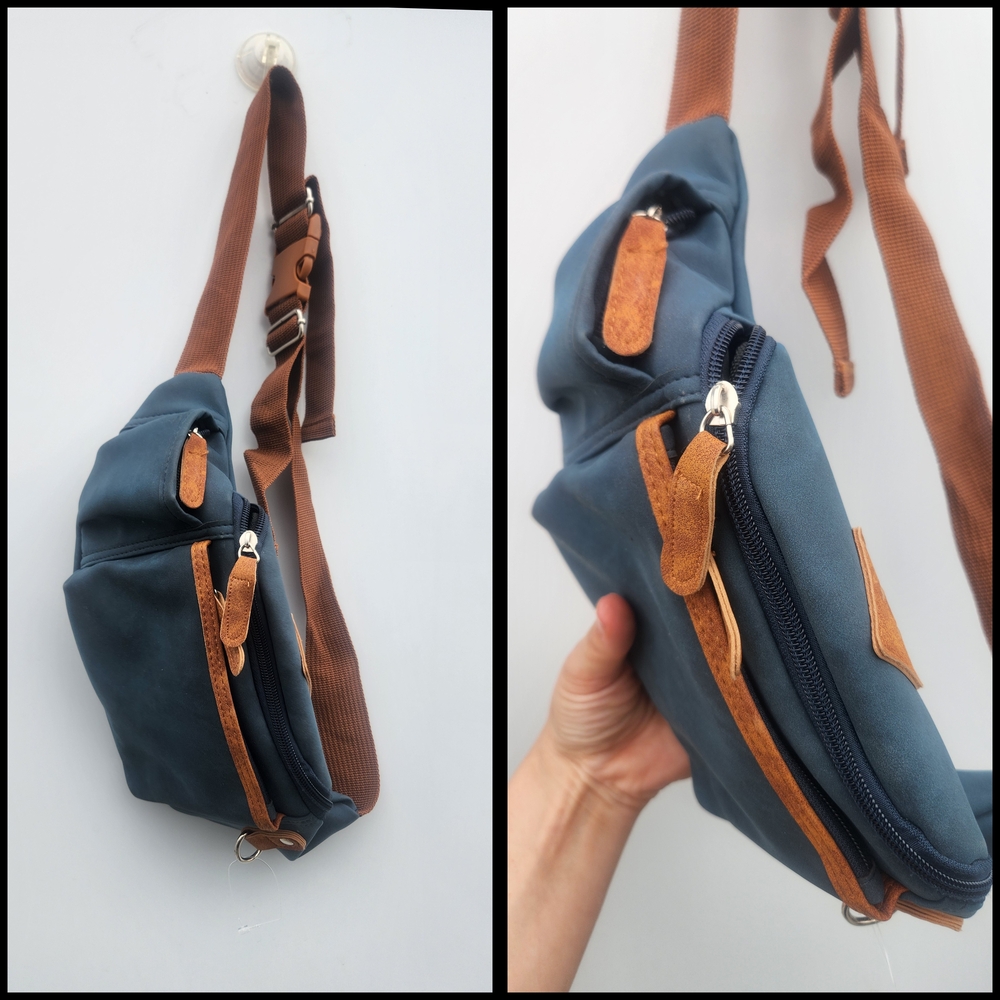Stylish blue and brown shoulder/waist bag